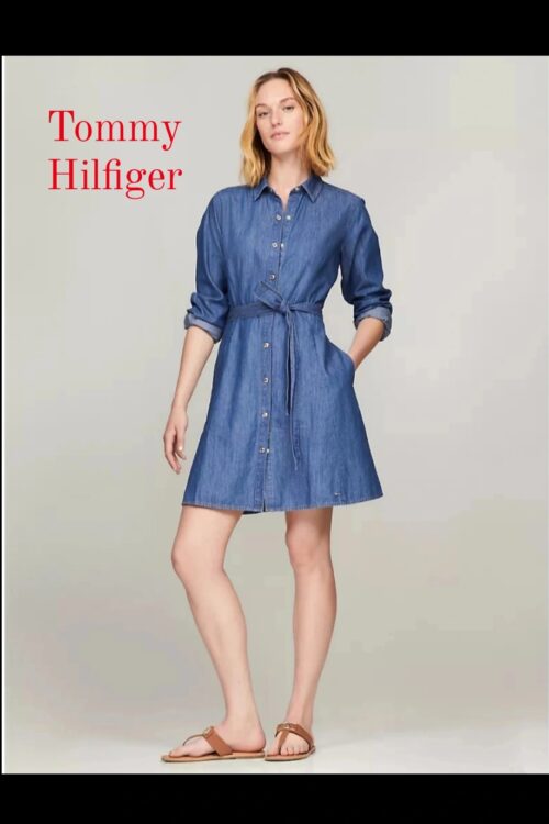 Tommy Hilfiger Long Sleeve Belted Denim Shirtdress – venta final no devolucion.